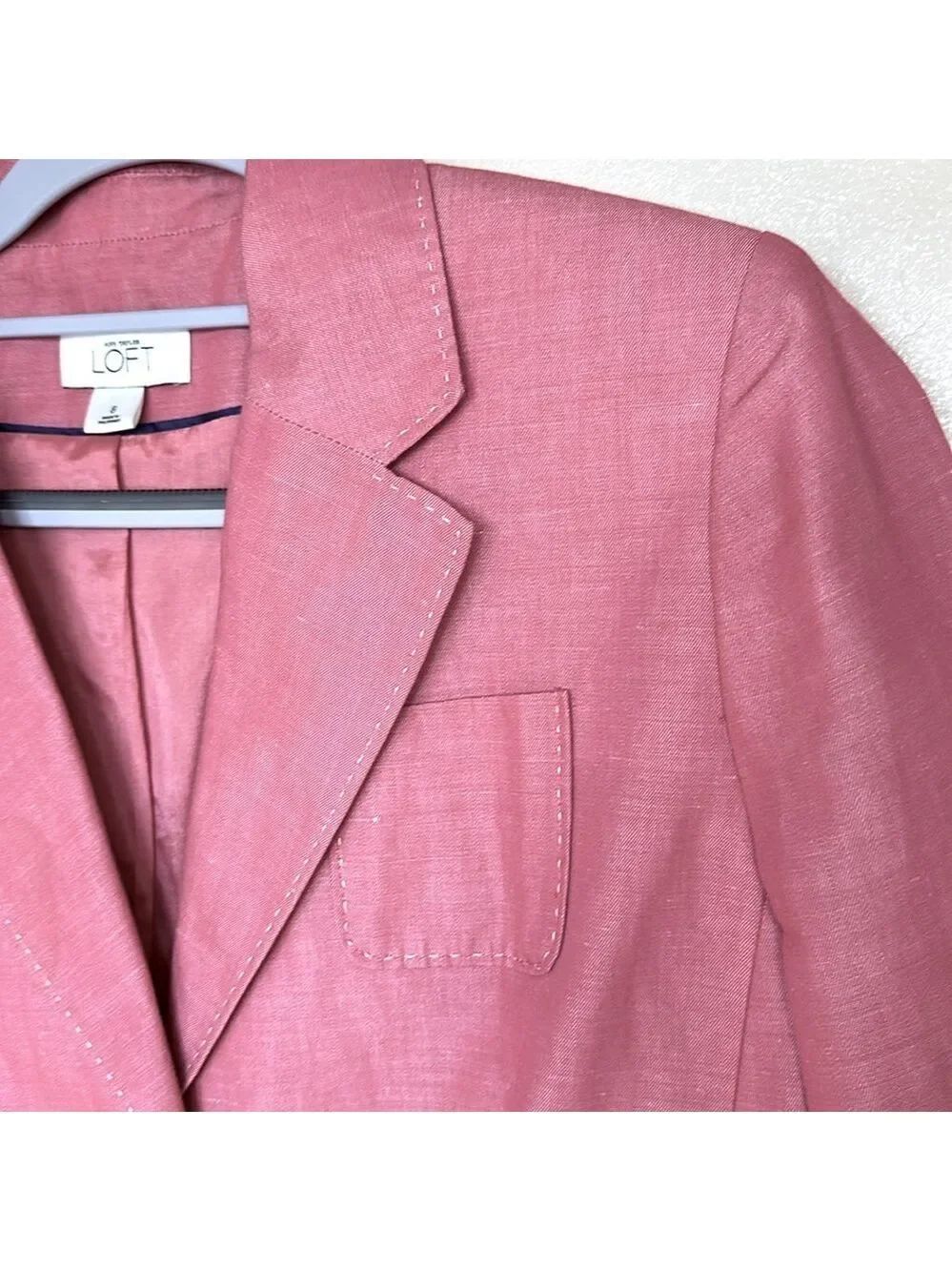 Ann Taylor Loft blazer salmon pink with white contrast stitching pockets Sz 8